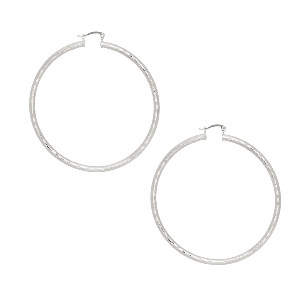 Lightweight Texture Silver Hoop Earrings