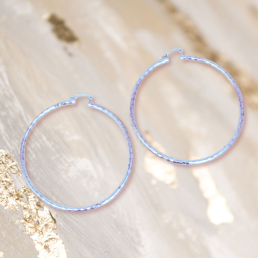 Lightweight Texture Silver Hoop Earrings