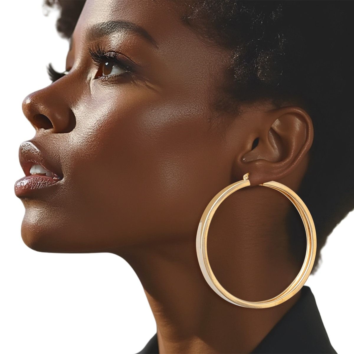 Sleek Gold Hoop Earrings Wide Flat Metal Fashion Hoops