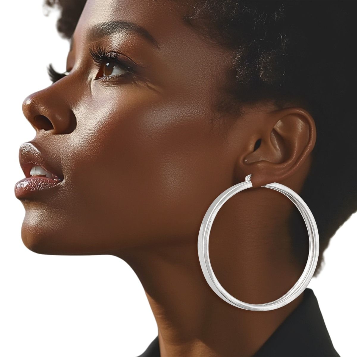 Sleek Silver Hoop Earrings Wide Flat Metal Fashion Hoops