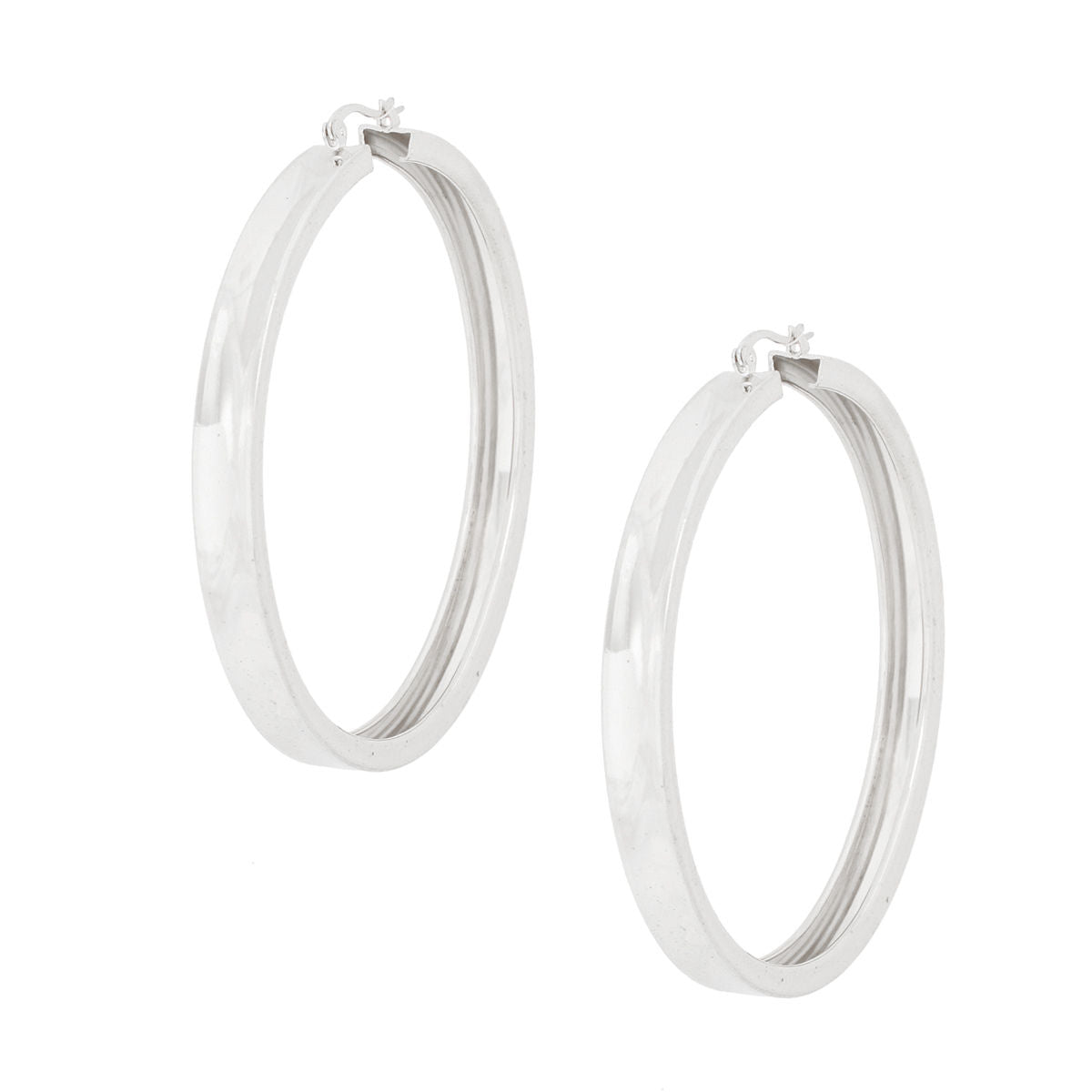 Sleek Silver Hoop Earrings Wide Flat Metal Fashion Hoops
