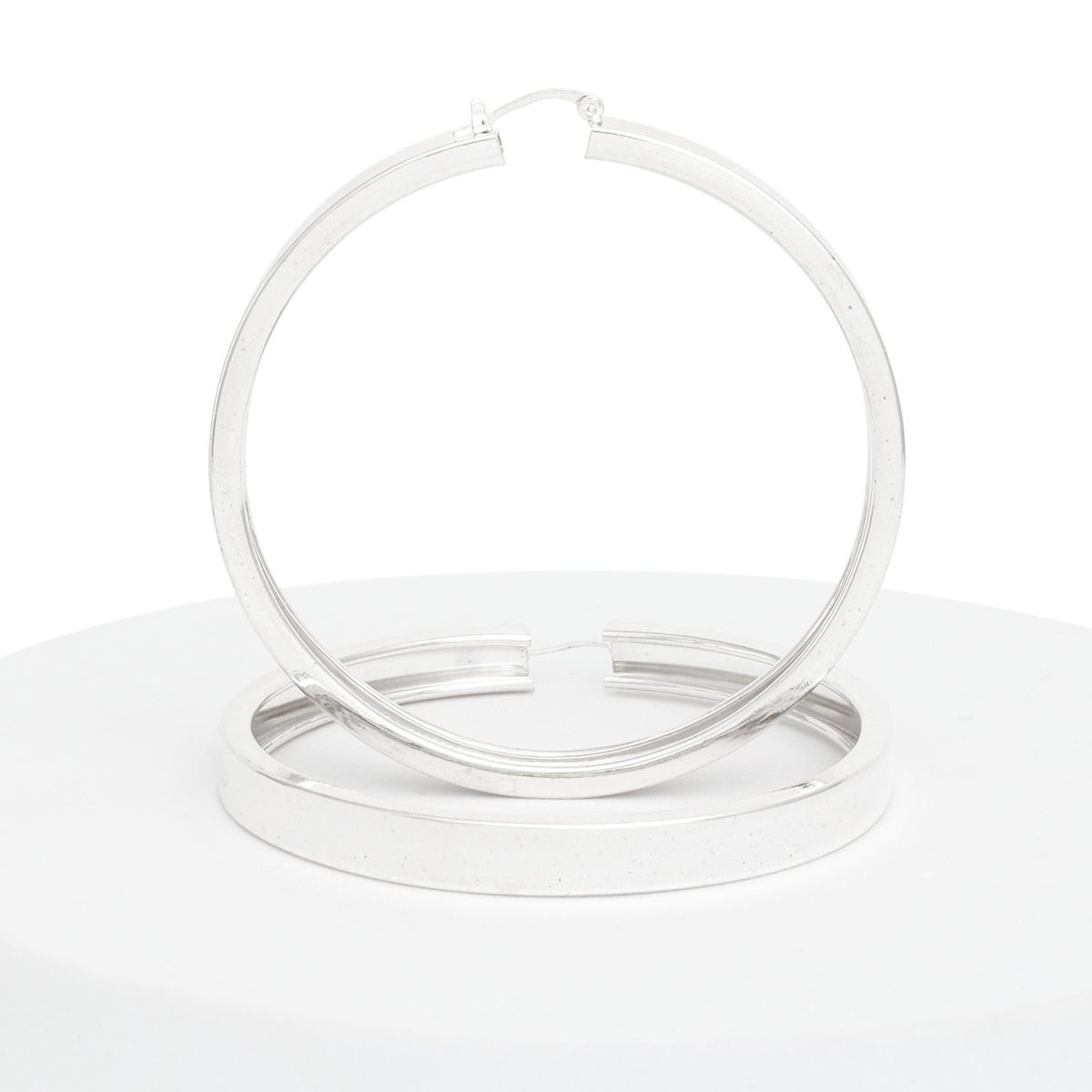 Sleek Silver Hoop Earrings Wide Flat Metal Fashion Hoops