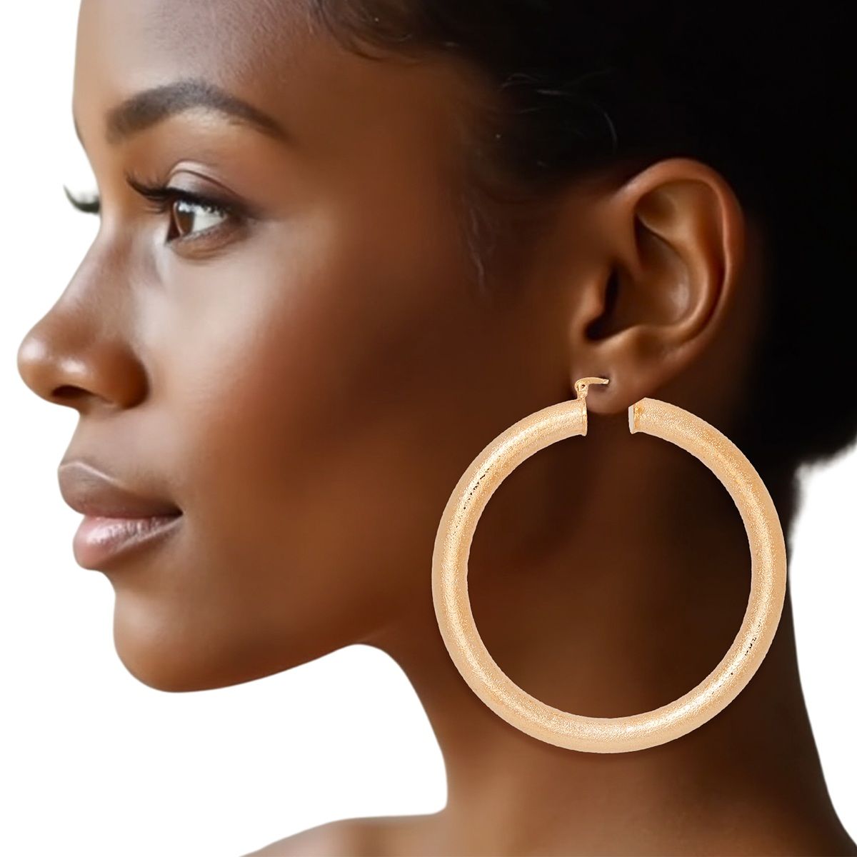 Bold Gold Hoop Earrings, 3 Inch Thick Tube Design, Sand Blasted Finish
