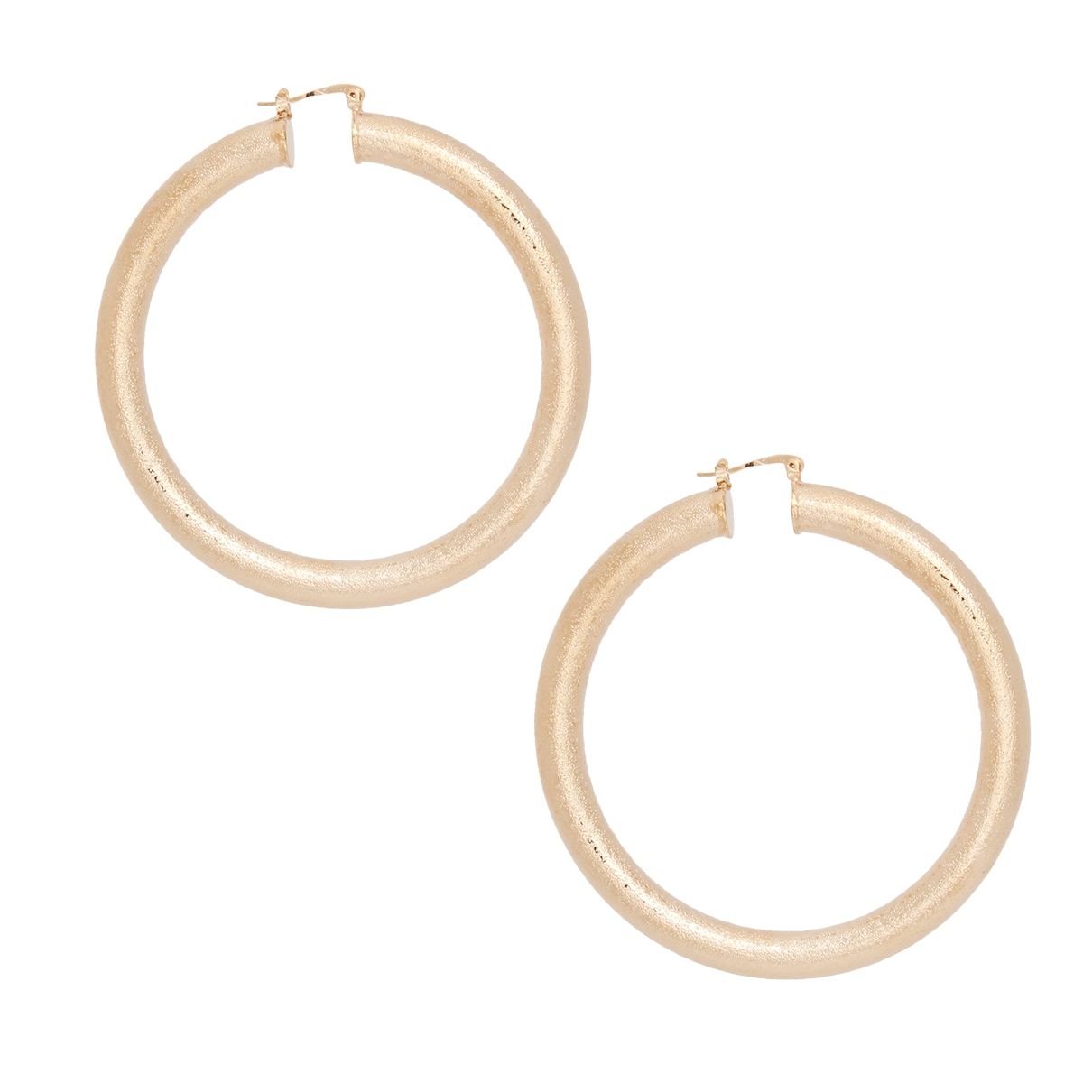 Bold Gold Hoop Earrings, 3 Inch Thick Tube Design, Sand Blasted Finish