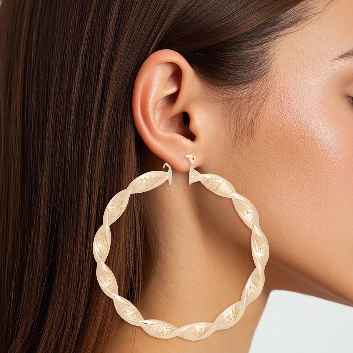 Gold Acrylic Swirl Hoops Women’s Secure Greek Pattern Modern