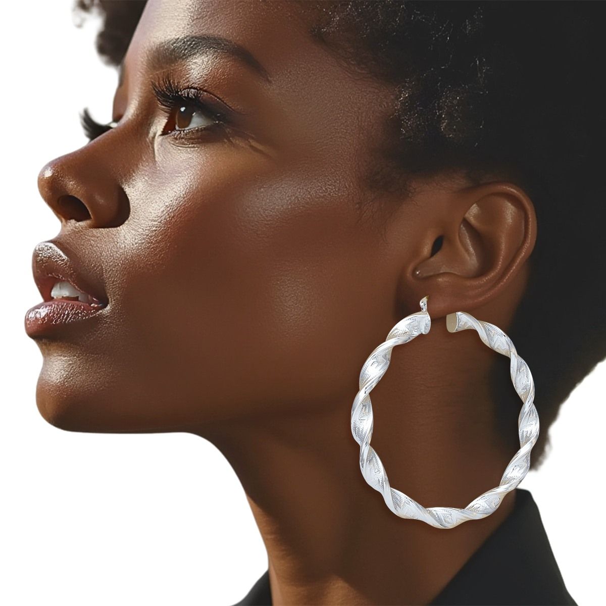 Silver Acrylic Swirl Hoops Women’s Secure Greek Pattern Modern