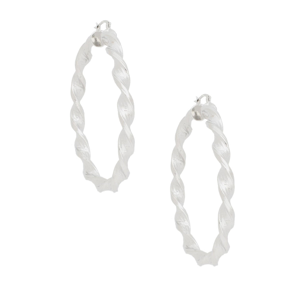 Silver Acrylic Swirl Hoops Women’s Secure Greek Pattern Modern