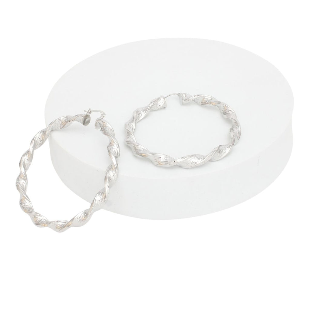 Silver Acrylic Swirl Hoops Women’s Secure Greek Pattern Modern