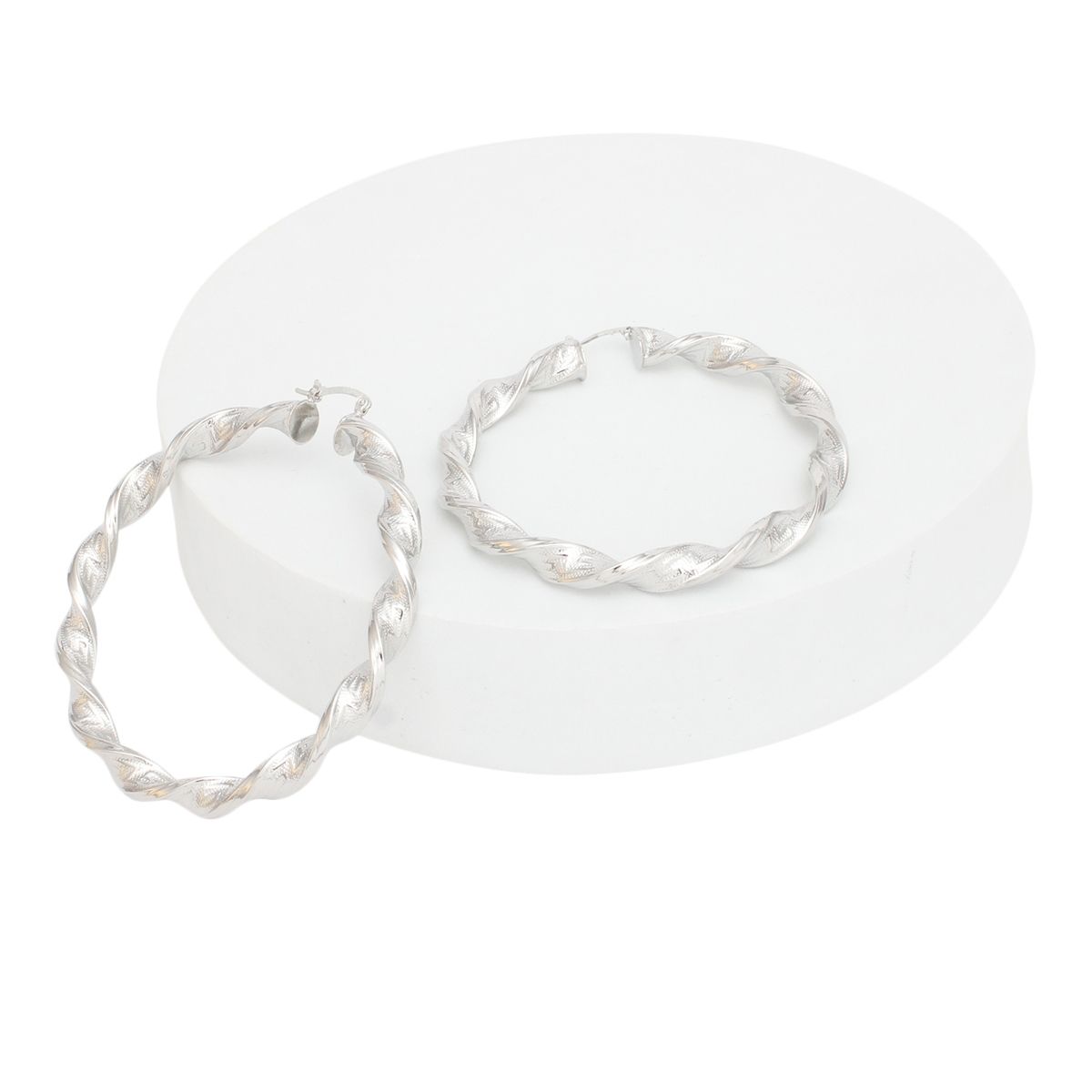 Silver Acrylic Swirl Hoops Women’s Secure Greek Pattern Modern