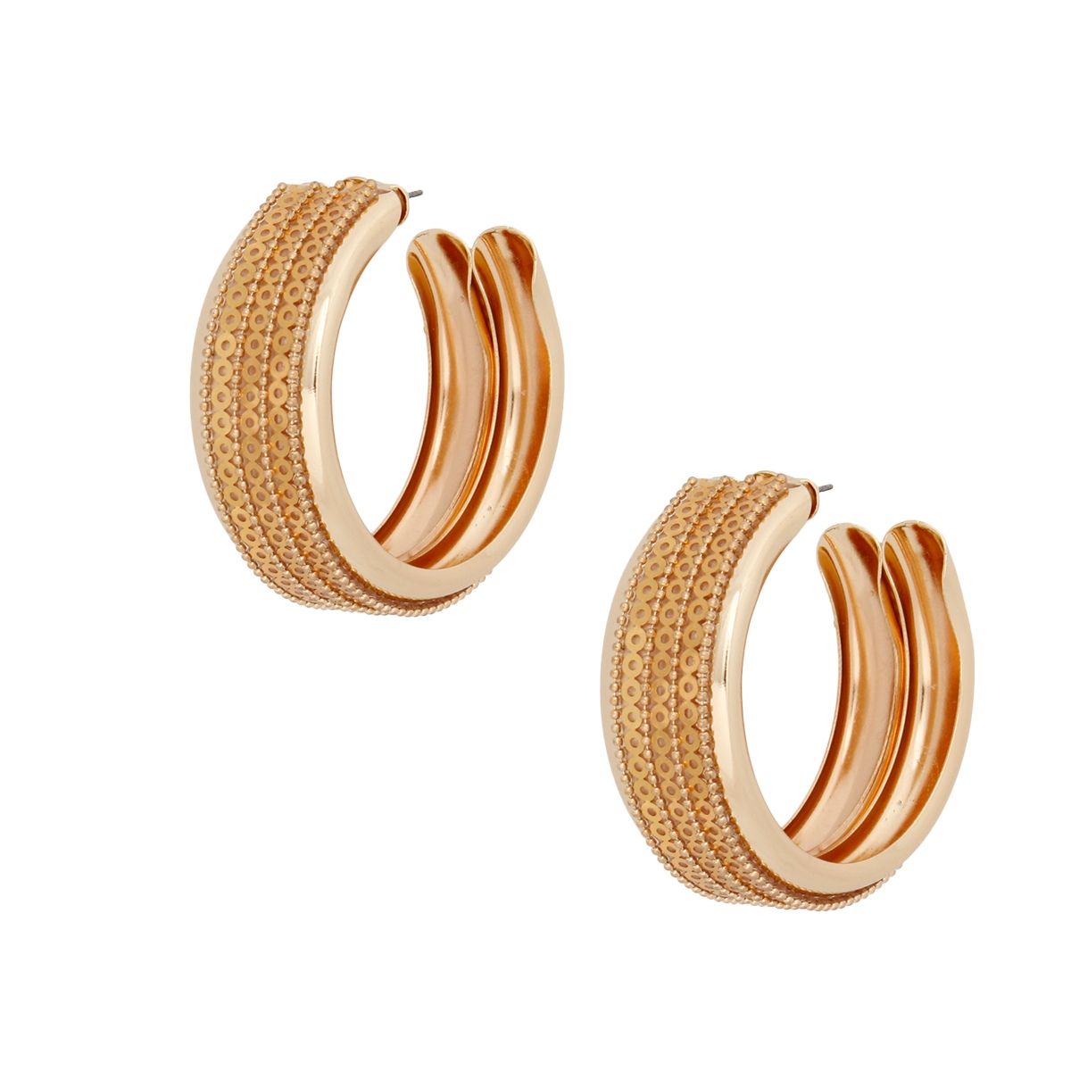Wide Gold Sequin Hoop Earrings Polished C Shape Statement