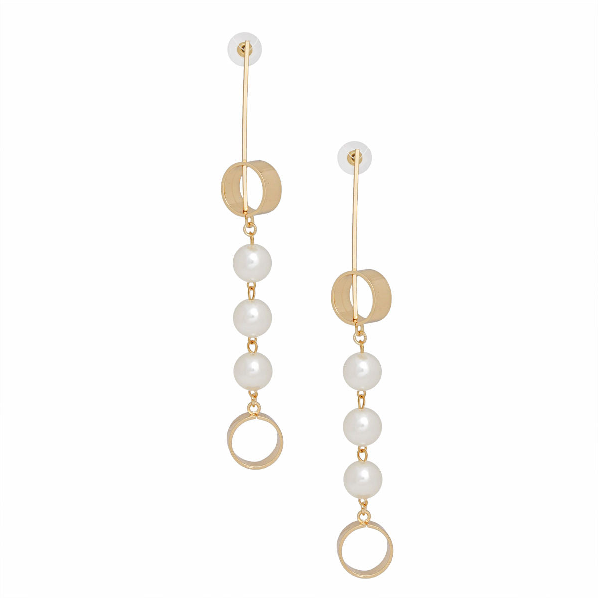 Long Bar Pearl Circle Geometric Drop Dangle Earrings