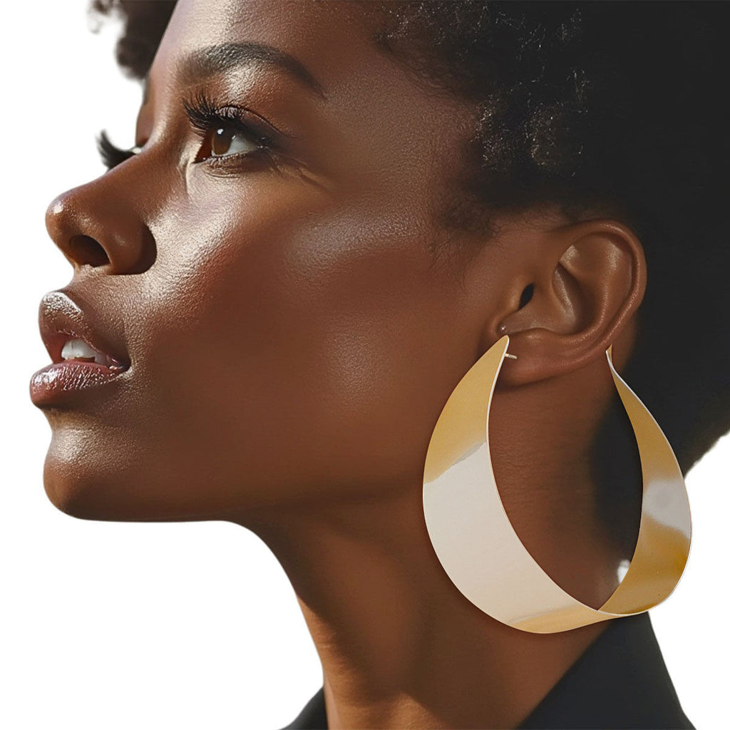 Gold Hoop Earrings U Shape High-Shine Post Back