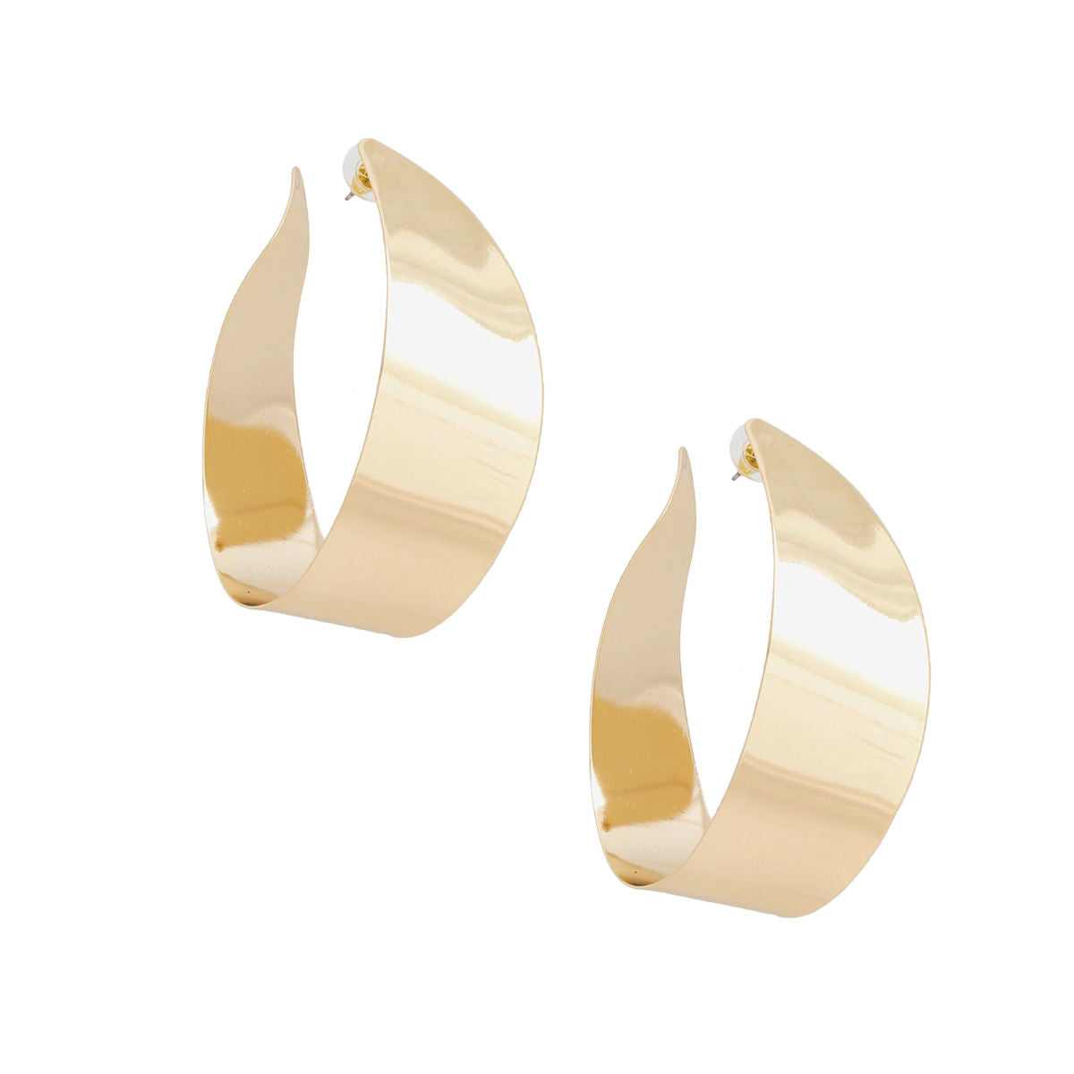 Gold Hoop Earrings U Shape High-Shine Post Back