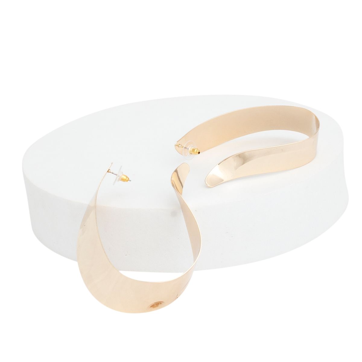 Gold Hoop Earrings U Shape High-Shine Post Back