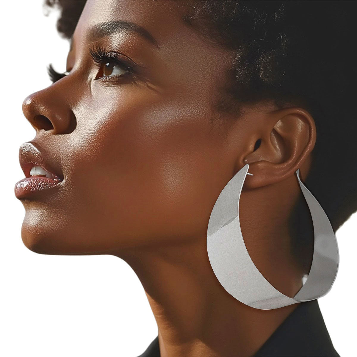Silver Hoop Earrings U Shape High-Shine Post Back
