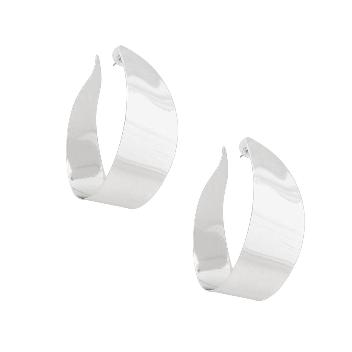 Silver Hoop Earrings U Shape High-Shine Post Back