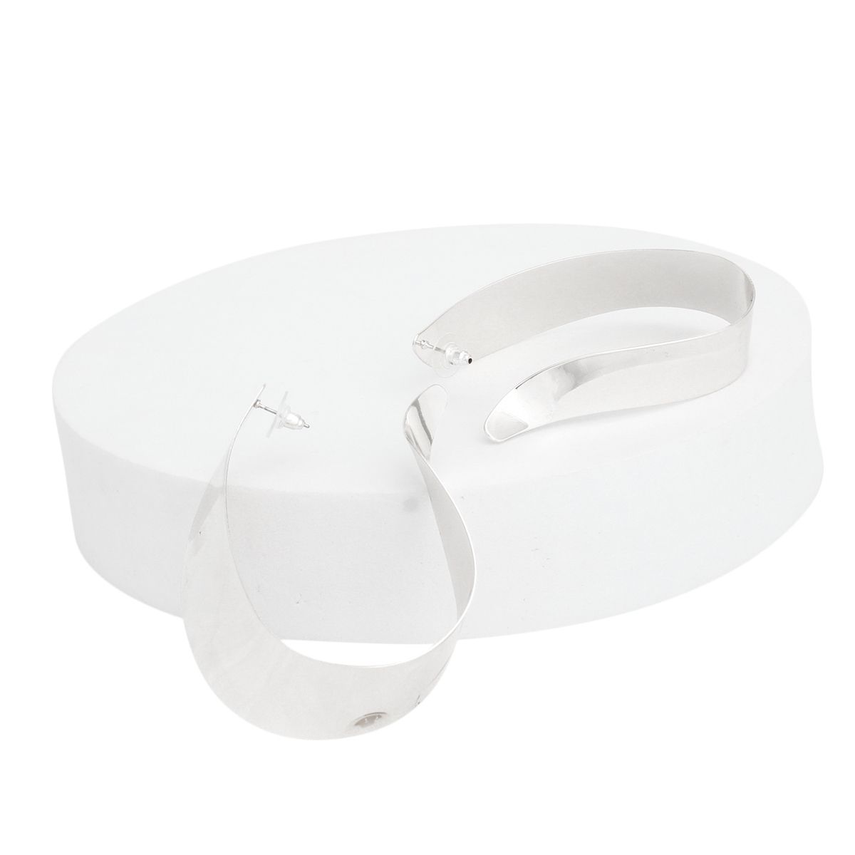 Silver Hoop Earrings U Shape High-Shine Post Back