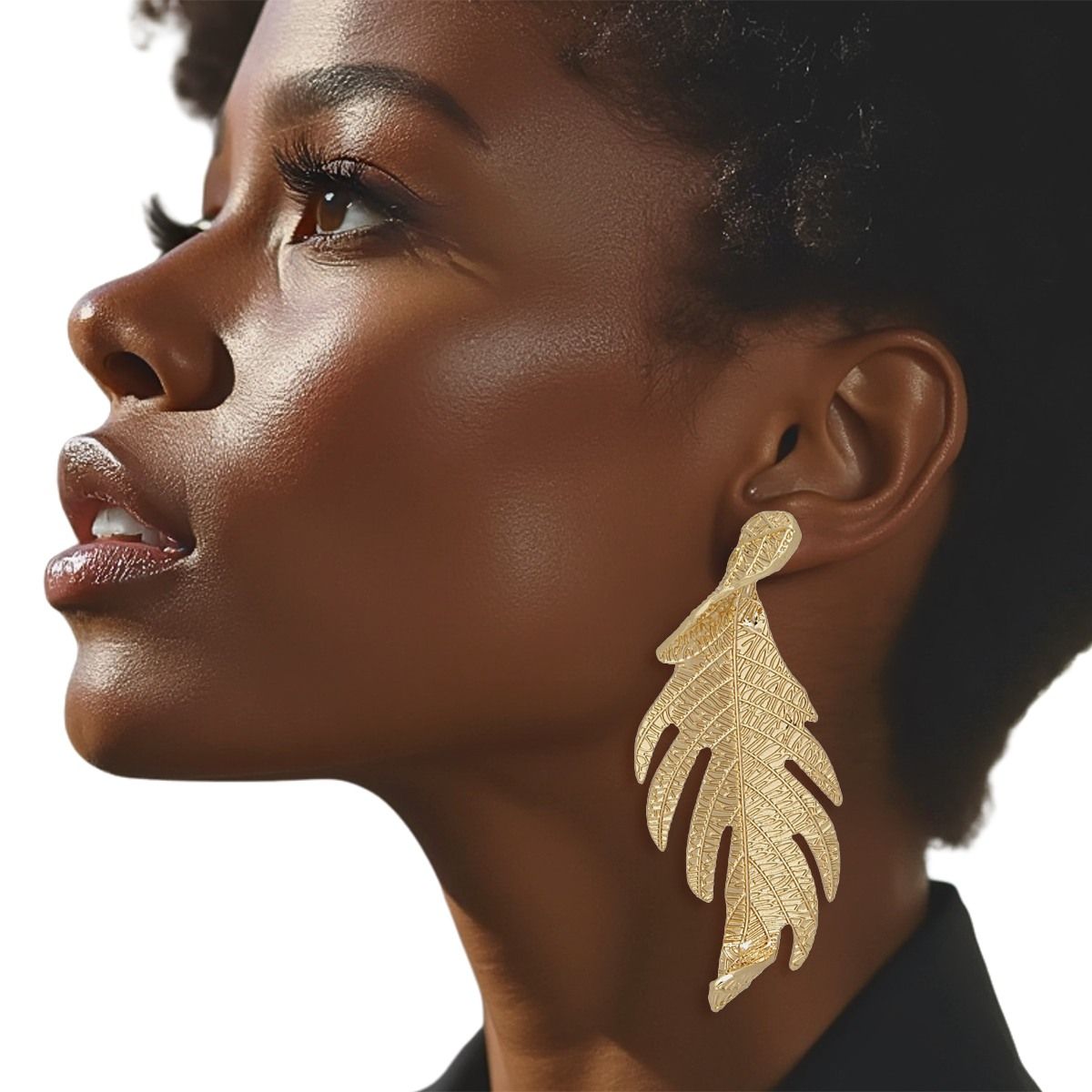 Gold Leaf Statement Earrings Twisted Nature Design Fashion Jewelry