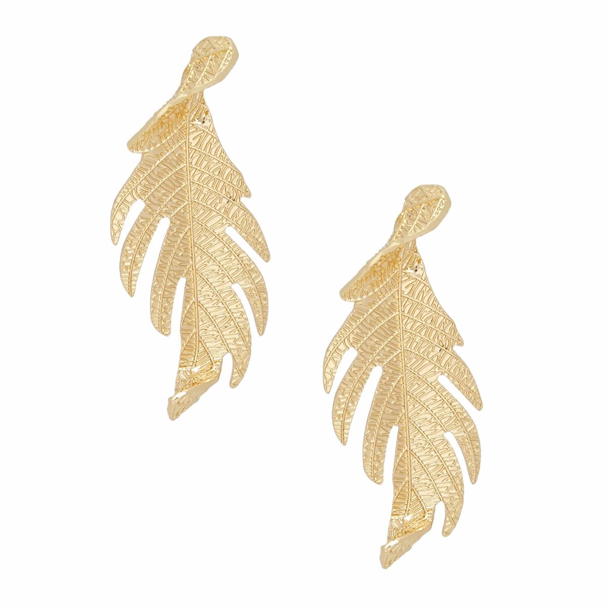 Gold Leaf Statement Earrings Twisted Nature Design Fashion Jewelry