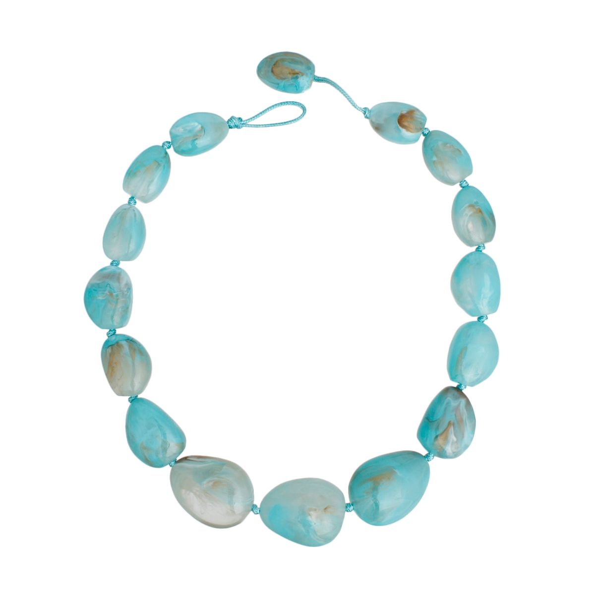 Blue Swirl Beaded Collar Necklace Artistic Boho Chunky Turquoise Resin