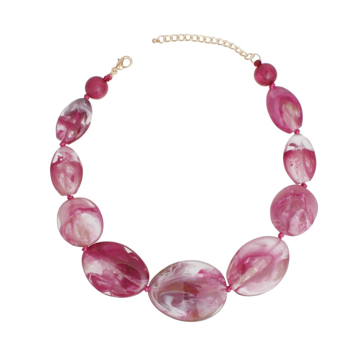 Marbled Dark Pink Bead Chunky Collar Necklace | Artistic Graduated Oval Resin Statement