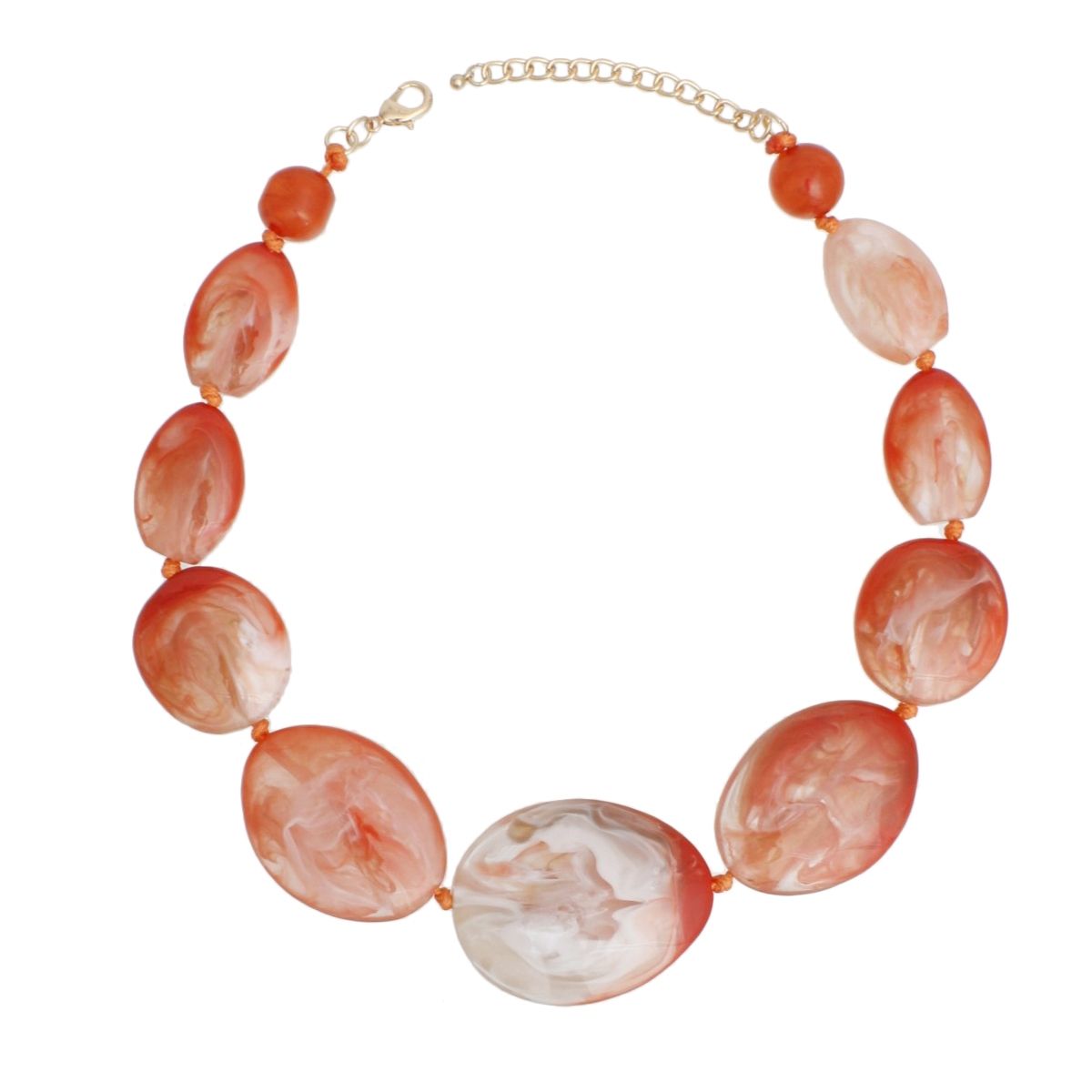 Marbled Orange Bead Chunky Collar Necklace | Artistic Graduated Oval Resin Statement