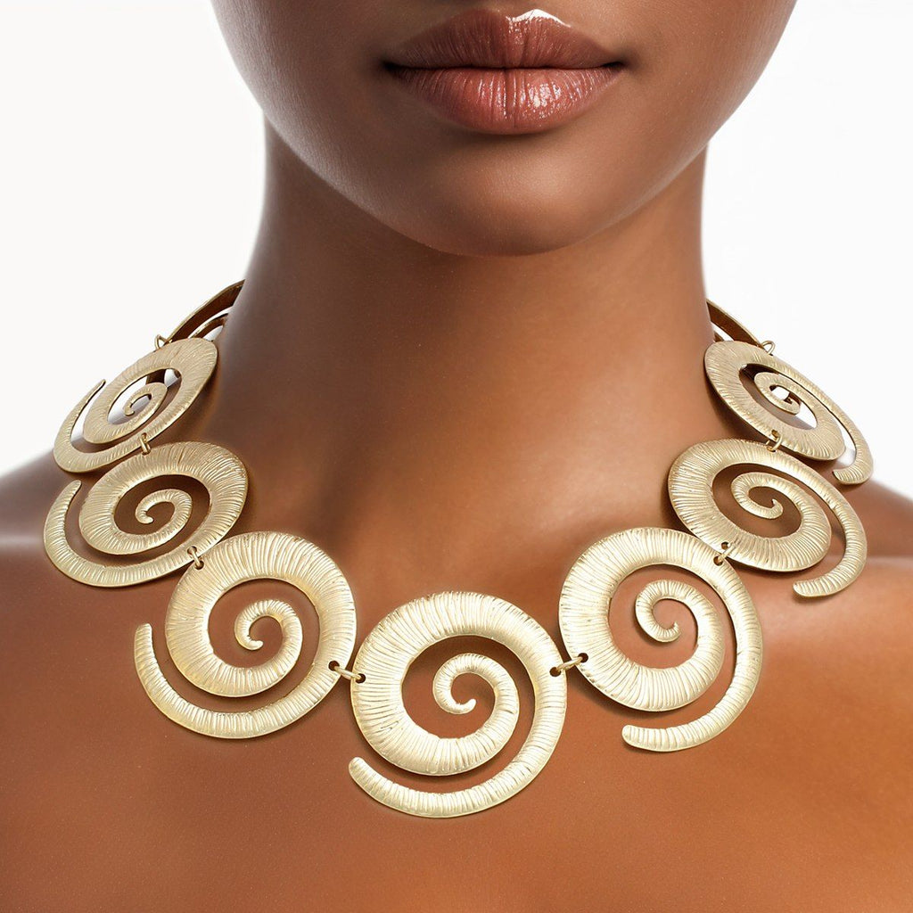 Gold Spiral Necklace Ribbed Texture Chain Link Collar | Fashion Jewelry