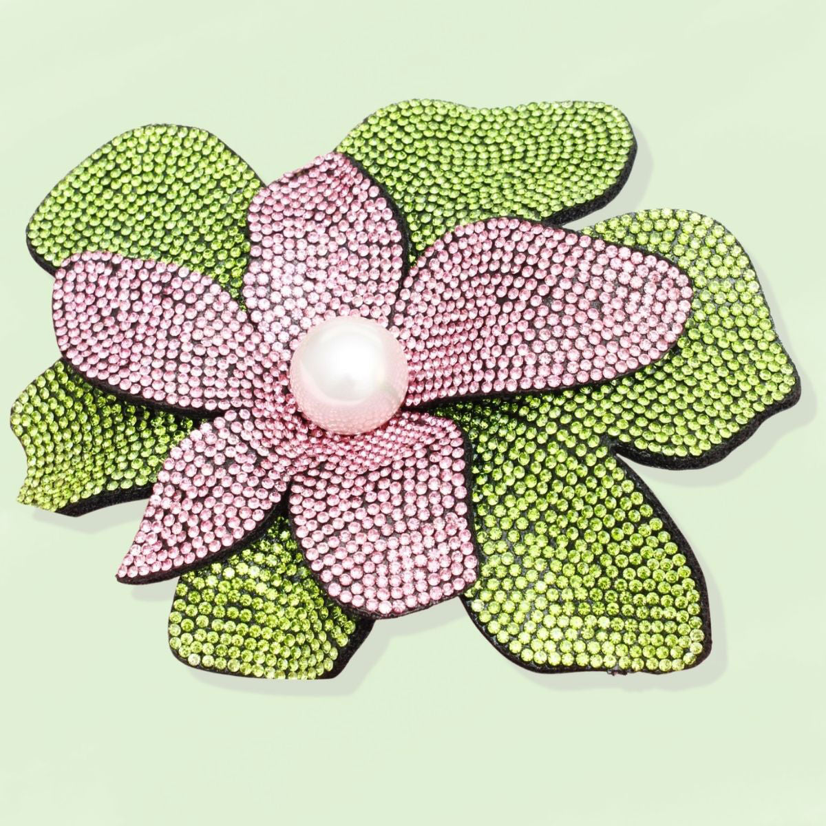 Flower Brooch Clip Large Pink Green Layered Petal Handmade Statement
