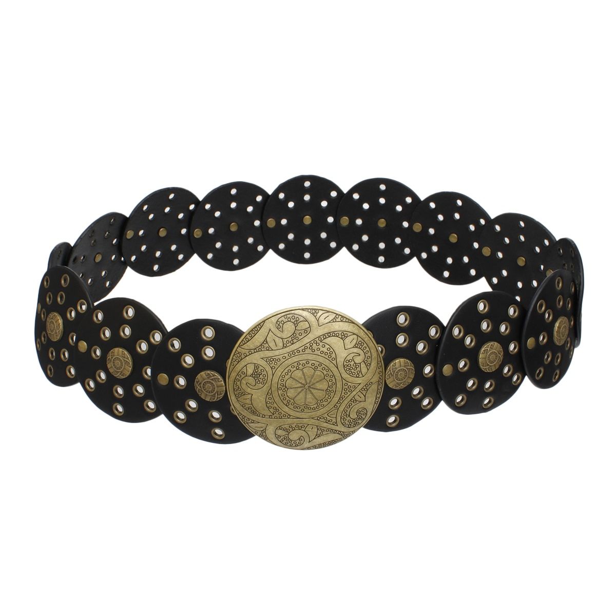Western Belt Gold Buckle Black Vegan Leather
