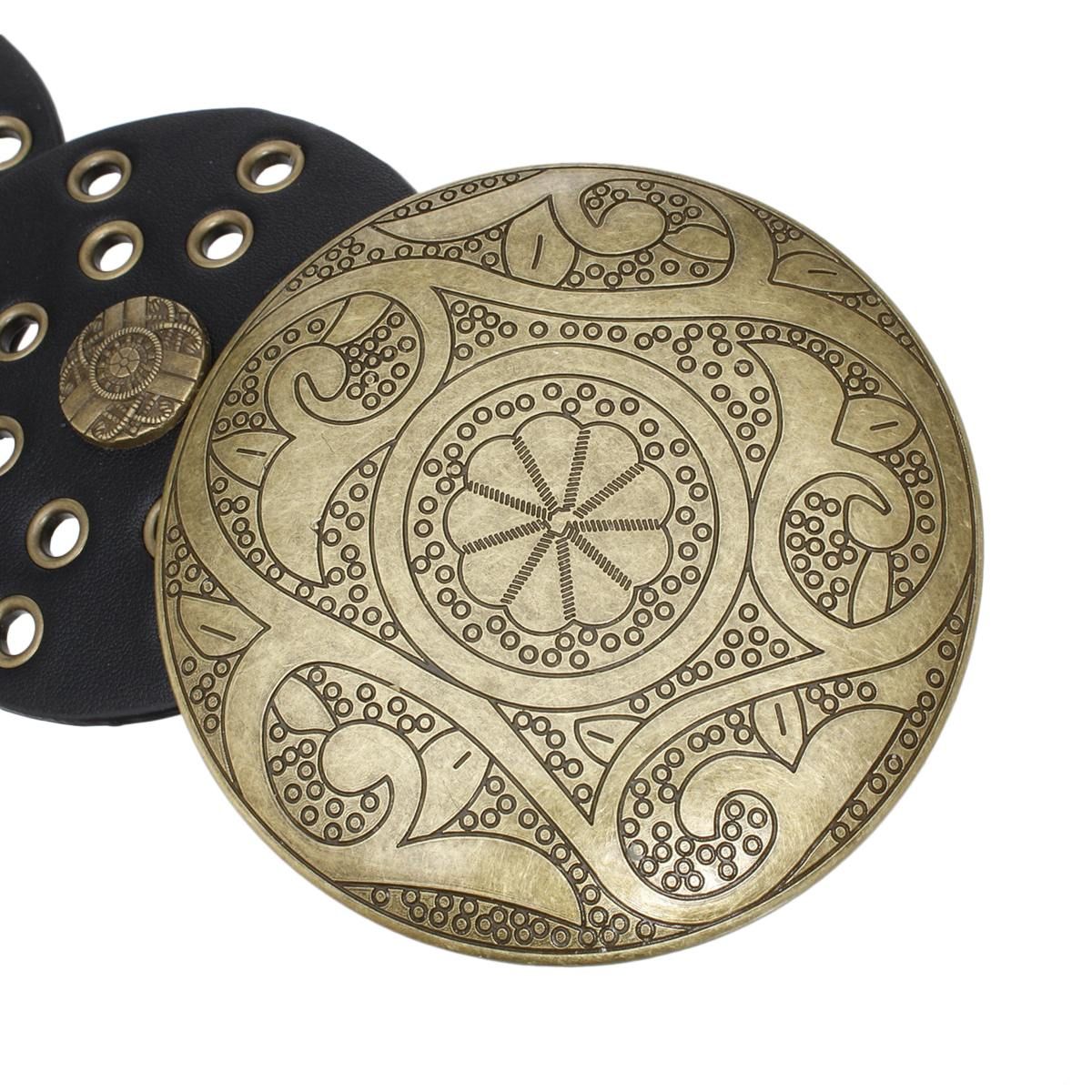 Western Belt Gold Buckle Black Vegan Leather