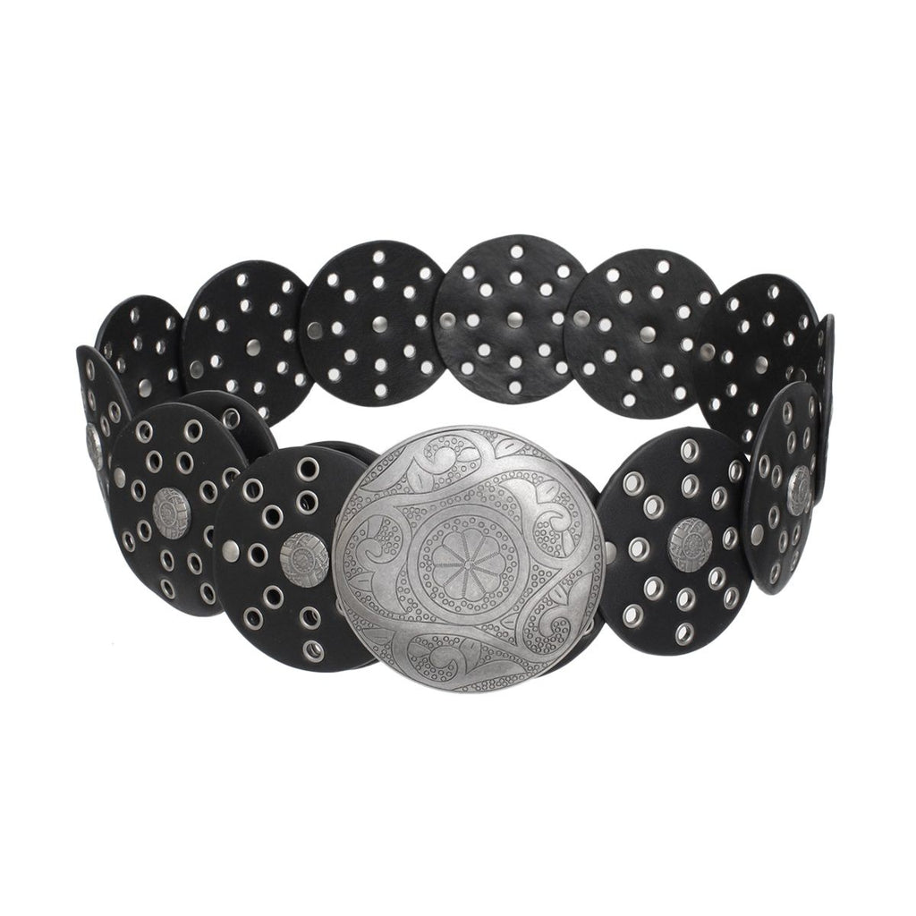 Western Belt Silver Buckle Black Vegan Leather