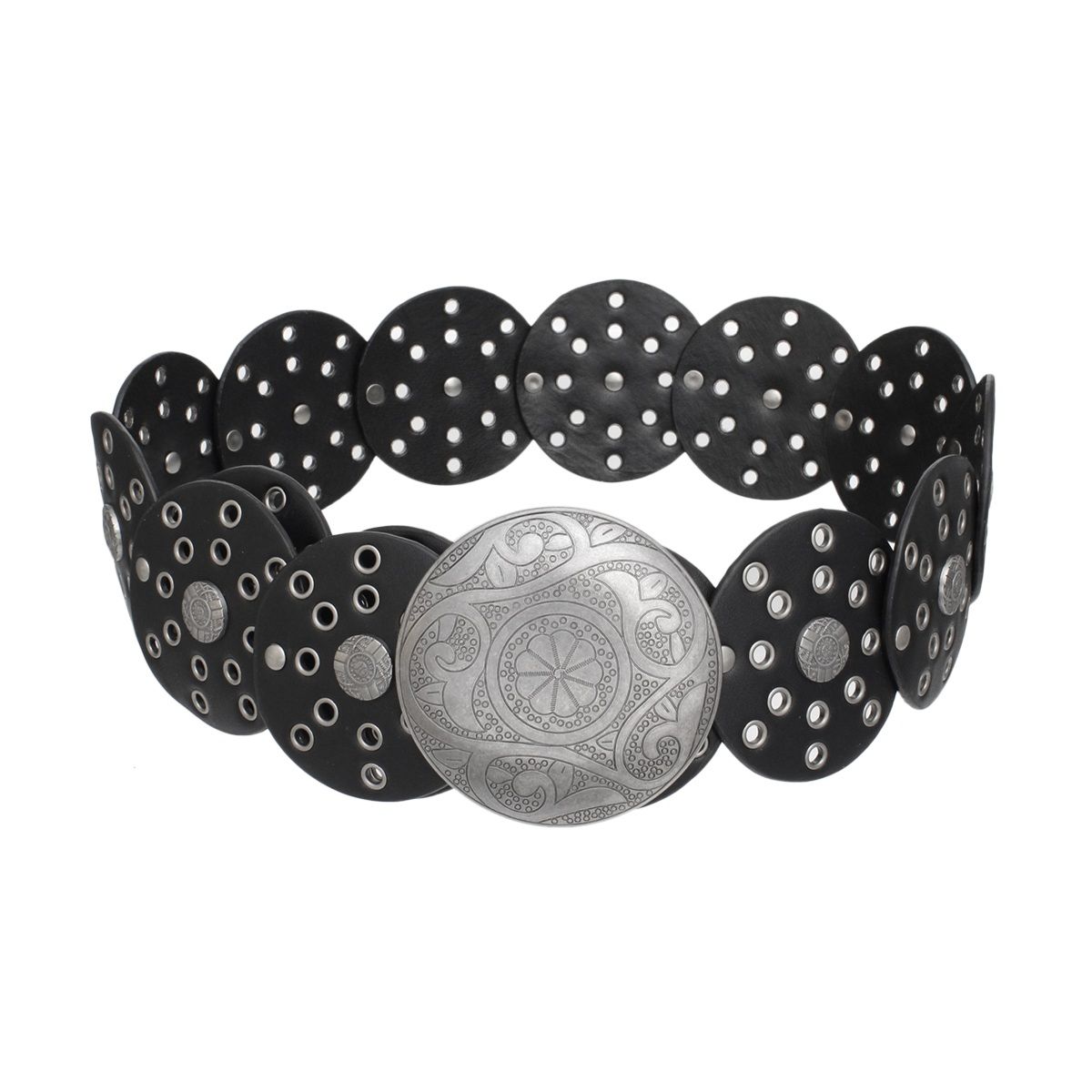 Western Belt Silver Buckle Black Vegan Leather