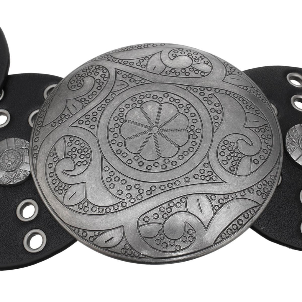 Western Belt Silver Buckle Black Vegan Leather