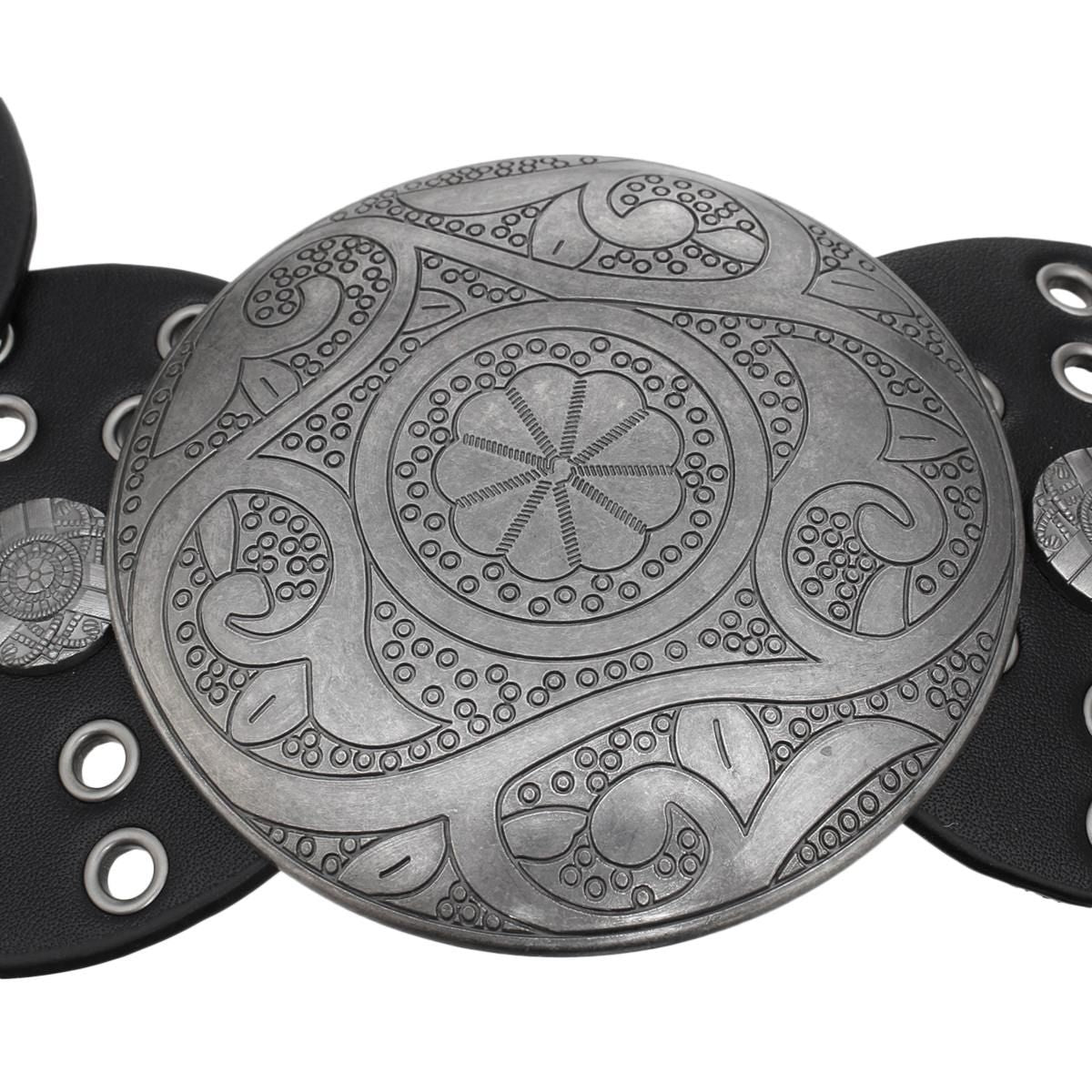 Western Belt Silver Buckle Black Vegan Leather