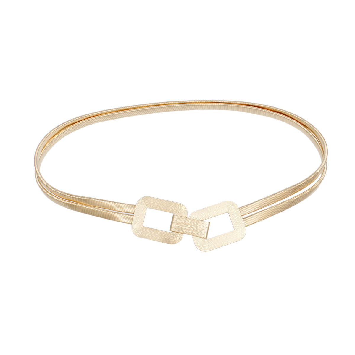 Women's Double Row Gold Omega Chain Stretch Belt Chic Metal Closure