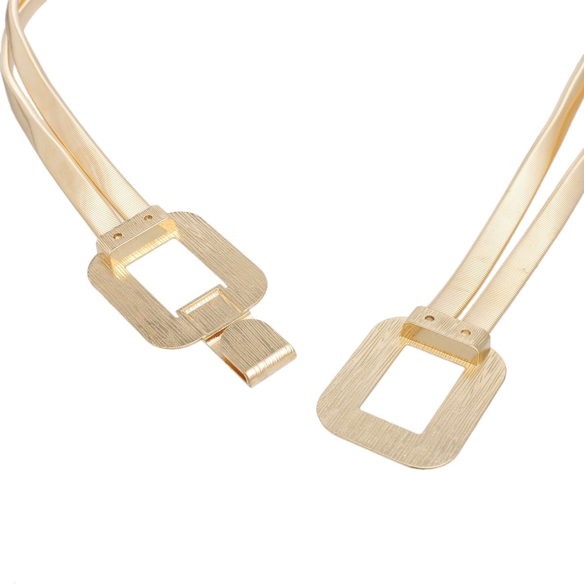 Women's Double Row Gold Omega Chain Stretch Belt Chic Metal Closure