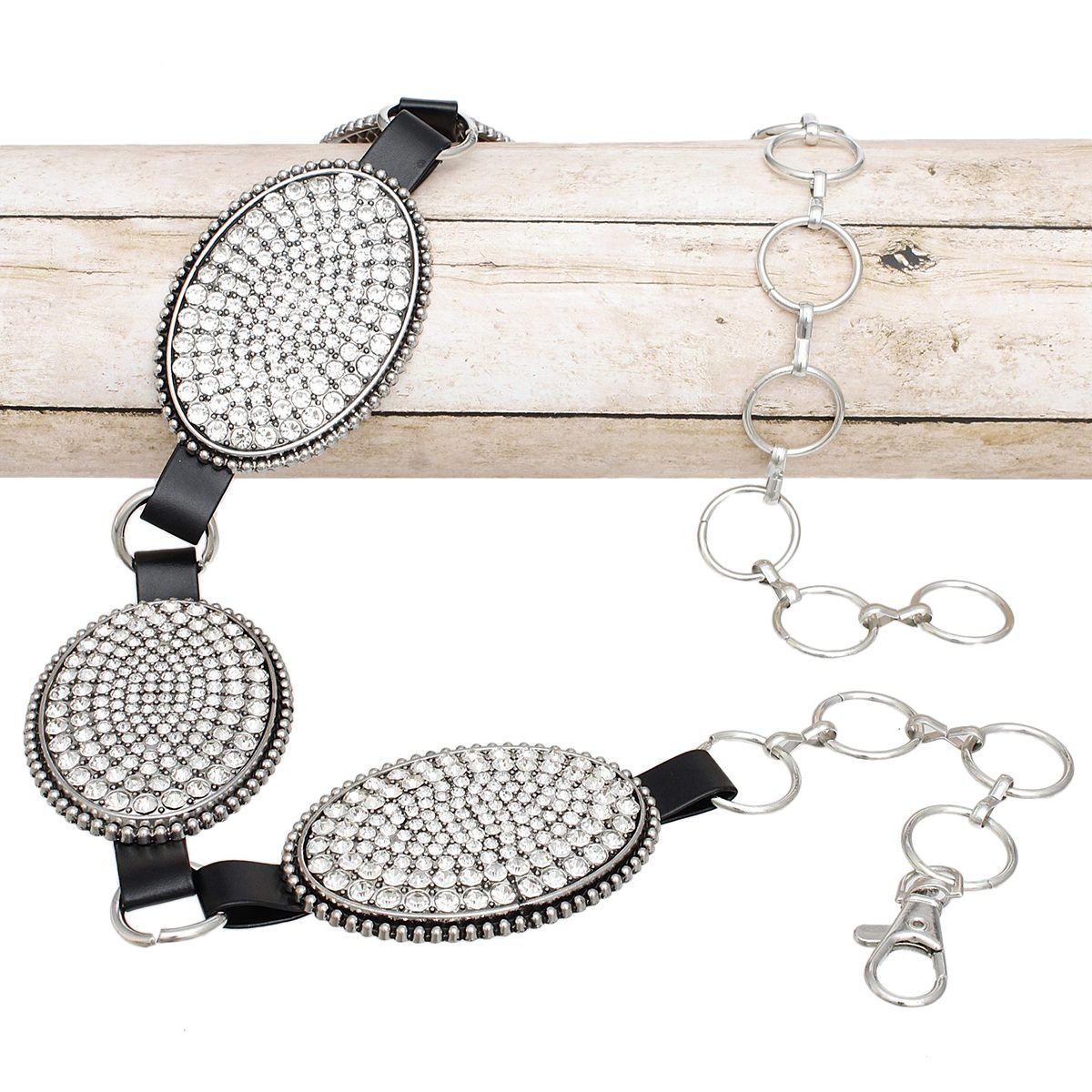 Western Belt Silver Chain Rhinestone Faux Leather