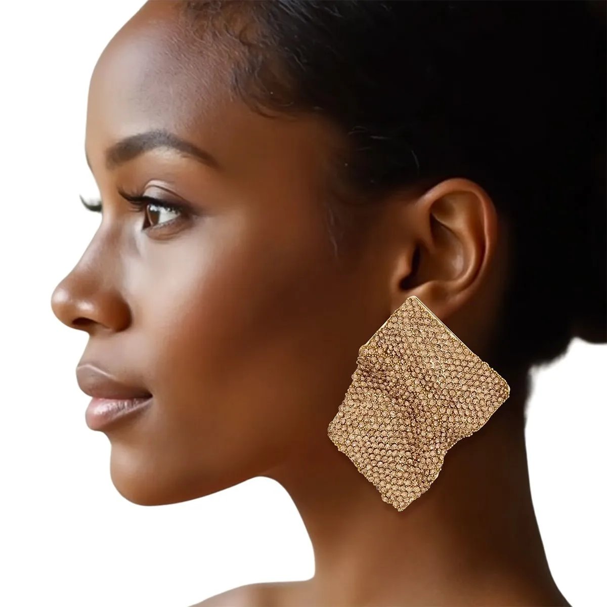 Bold Wavy Brown Rhinestone Statement Earrings