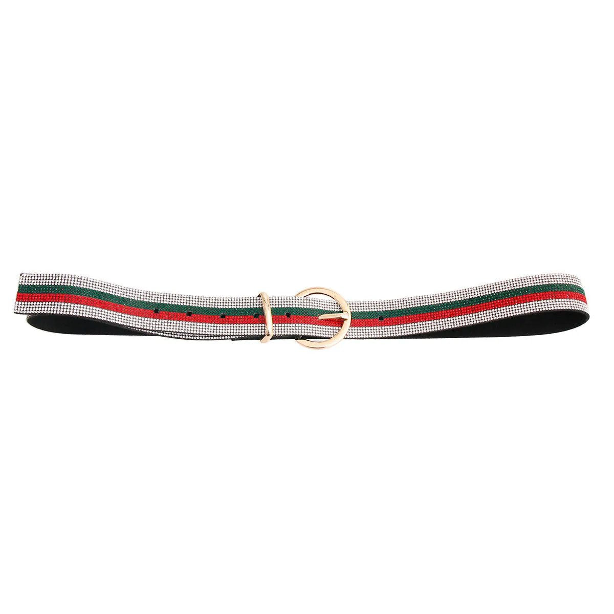Designer Style Women's Black Belt with Rhinestone Stripe Detail