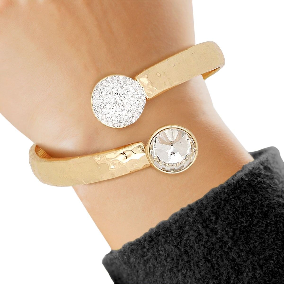 Hammered Gold Cuff Bracelet Spring Closure | Fashion Jewelry