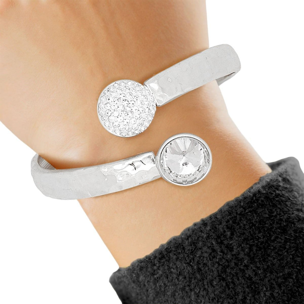 Hammered Silver Cuff Bracelet Spring Closure | Fashion Jewelry