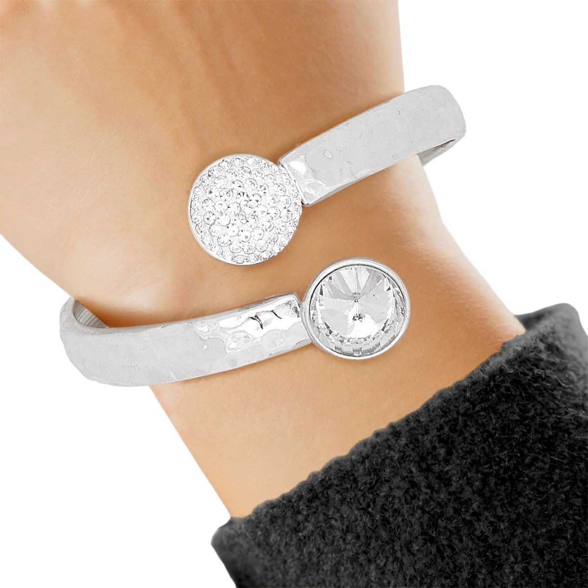 Hammered Silver Cuff Bracelet Spring Closure | Fashion Jewelry