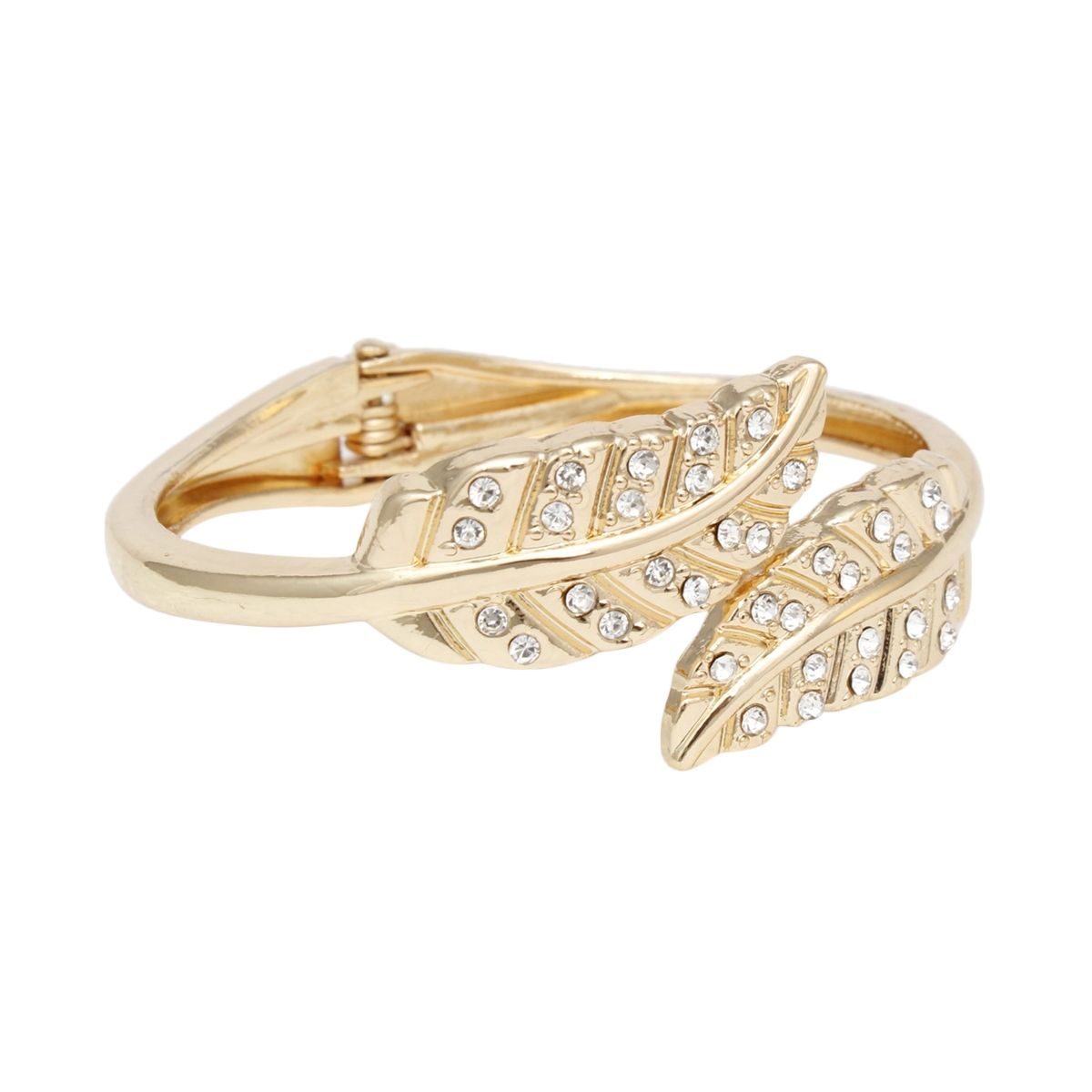 Gold Cuff Bracelet Leaf Rhinestone | Fashion Jewelry