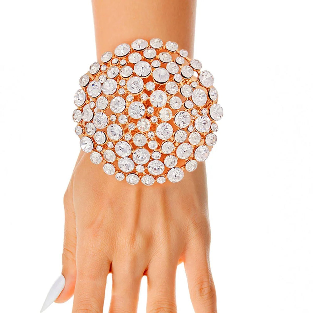 Gold-Tone Rhinestone Dome Cluster Cuff Bracelet