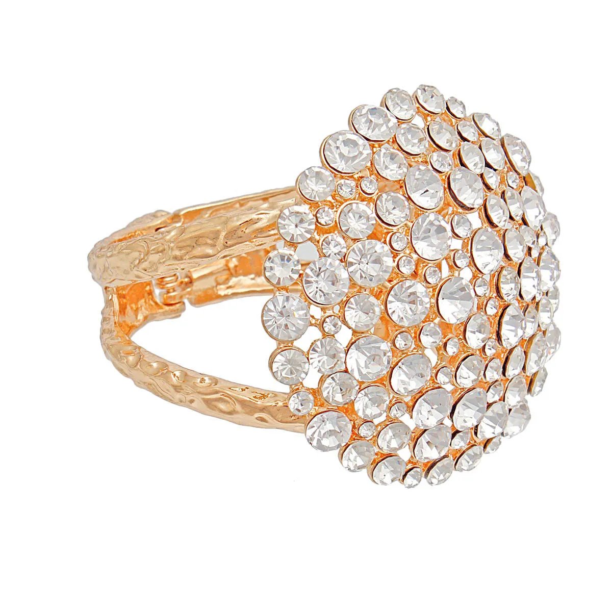 Gold-Tone Rhinestone Dome Cluster Cuff Bracelet