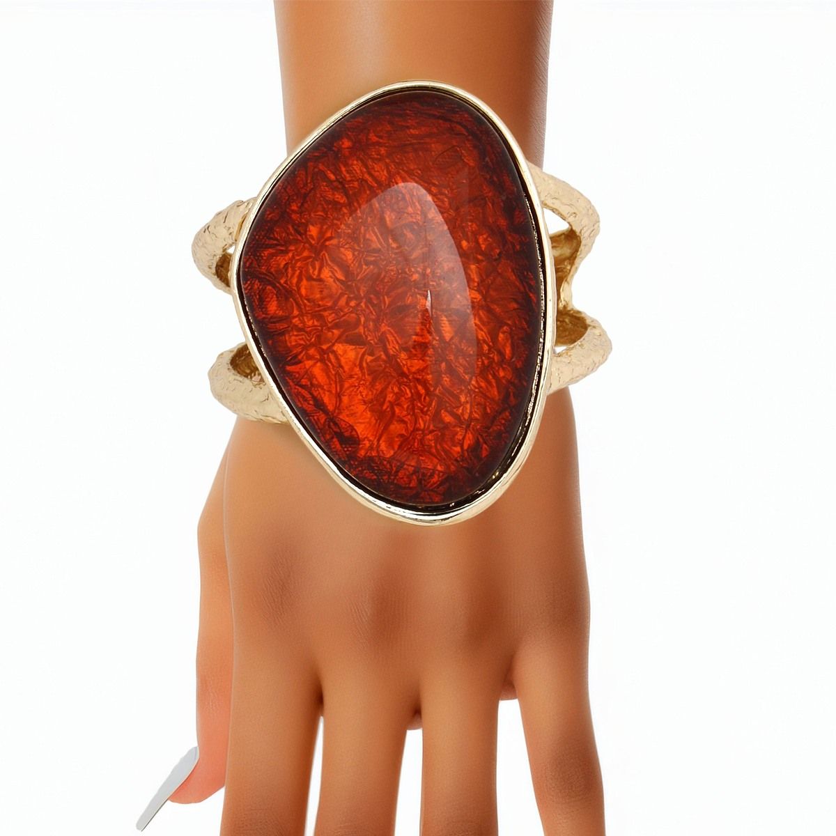 Cuff Vivid Brown Resin Chunky Gold Bracelet Women