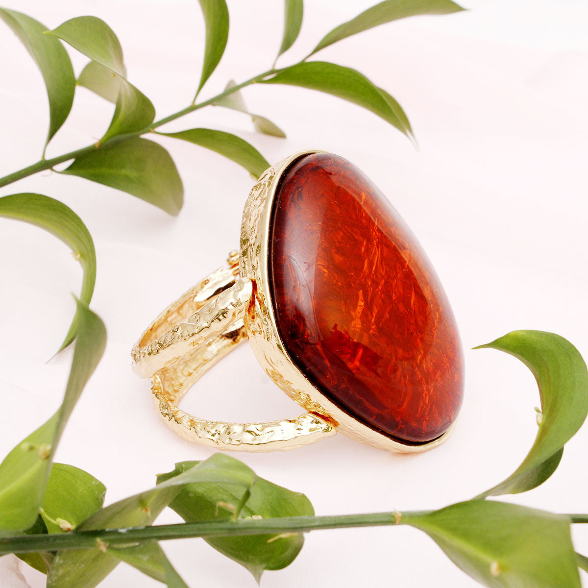 Cuff Vivid Brown Resin Chunky Gold Bracelet Women