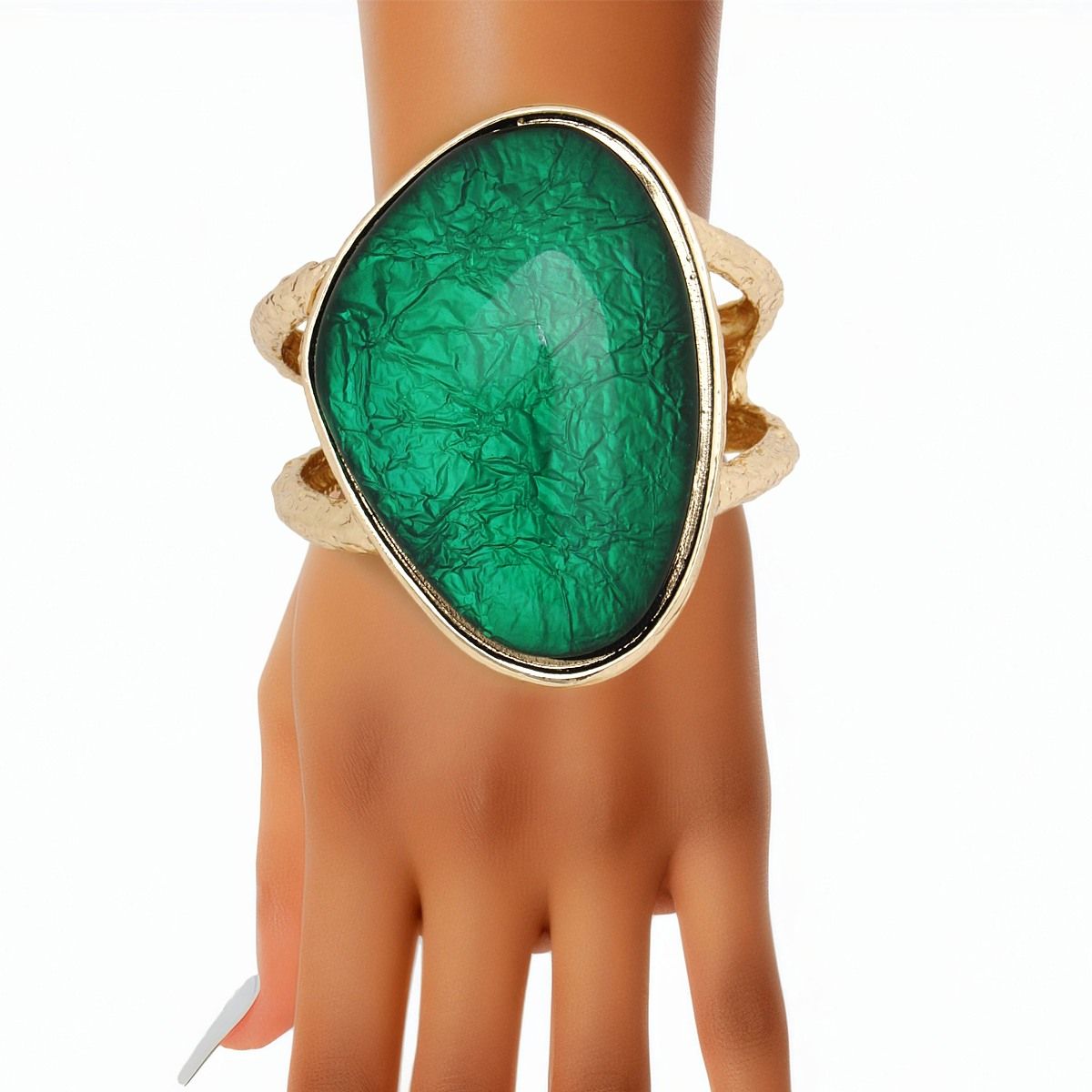 Cuff Vivid Green Resin Chunky Gold Bracelet Women