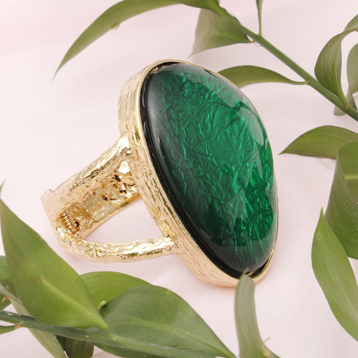 Cuff Vivid Green Resin Chunky Gold Bracelet Women
