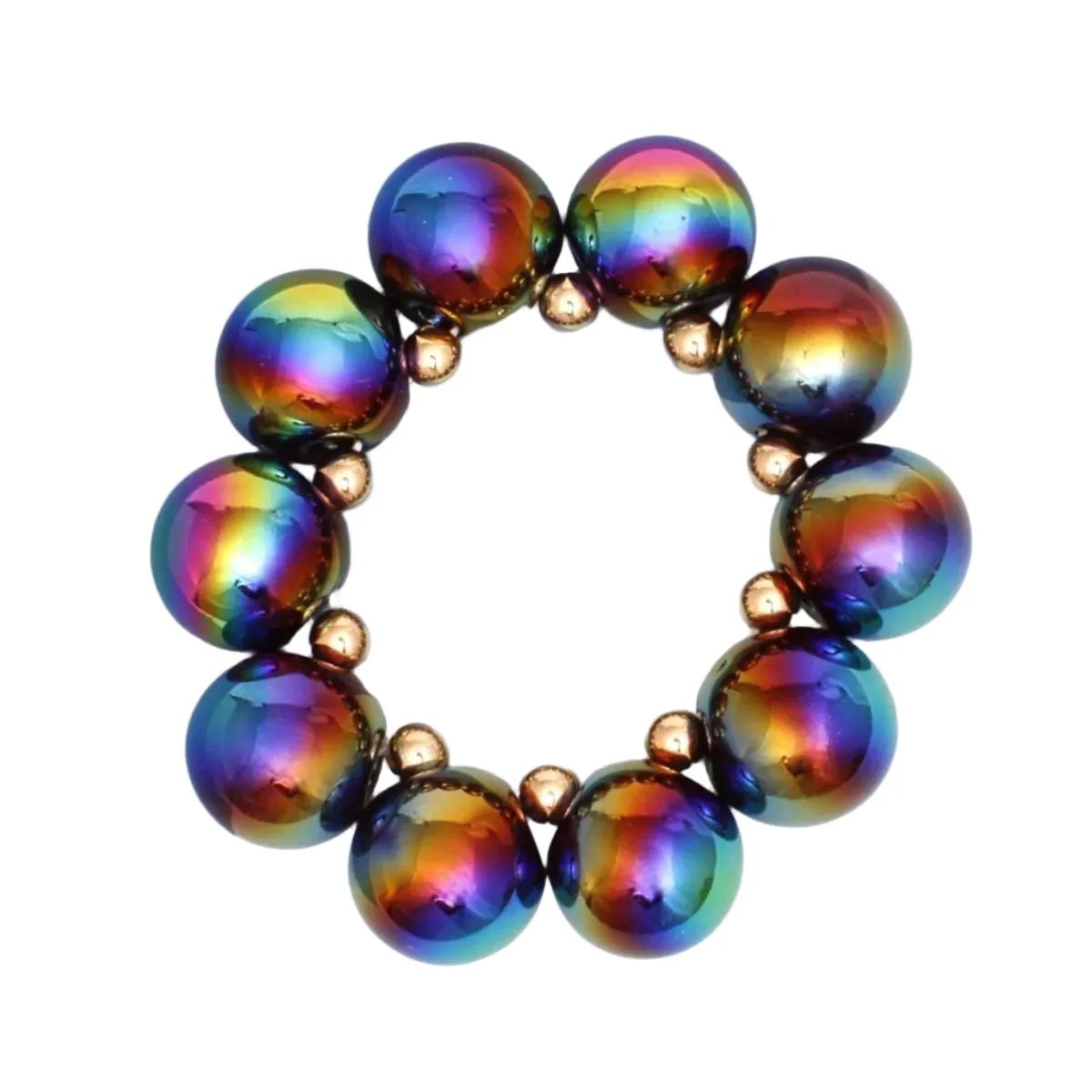Black Iridescent Bubble Ball Bracelet Gold Detail | Fashion Jewelry
